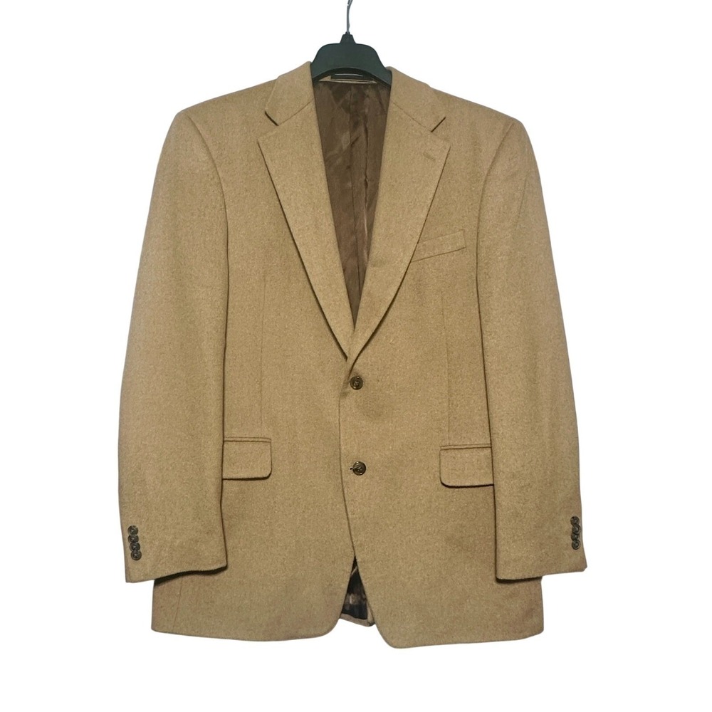 Arnold Brant Blazer Men 44L Tan Solid Regular Fit 100% Camel Hair Sport Coat